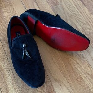 Black Suede Men’s Slip-On Loafers with Red Sole 🔥🔥🔥